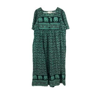 The Vermont Country Store Dress L Nightgown Muumuu 100% Cotton Elephants Pockets
